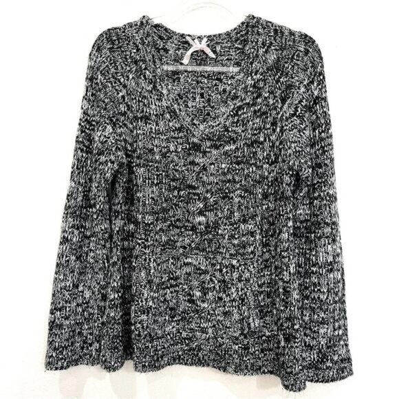 Derek Heart Plus Black White V-Neck Knit Pullover Sweater w/ Kangaroo Pocket 2X - Picture 1 of 10